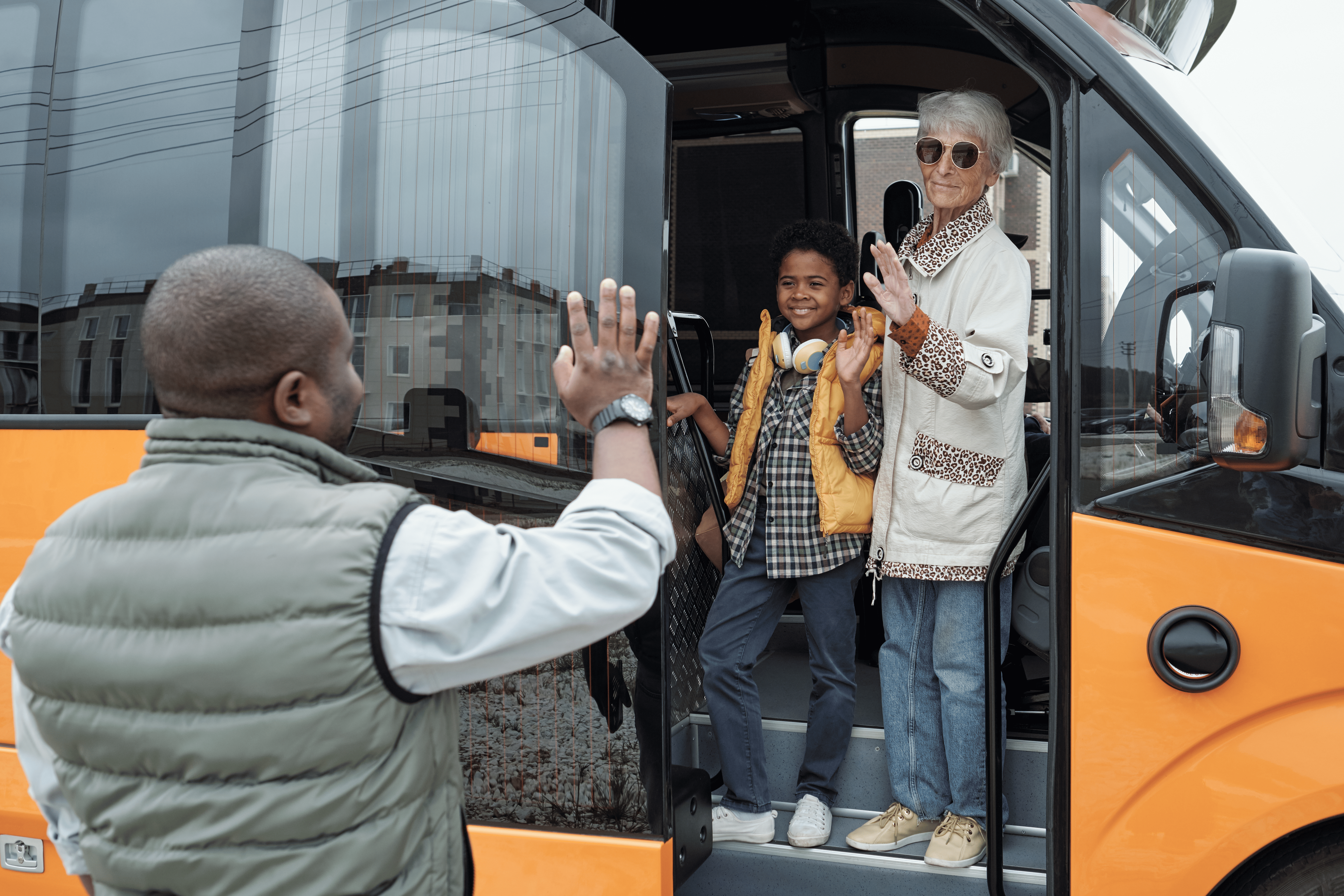 Students boarding a safe school minibus near Istanbul